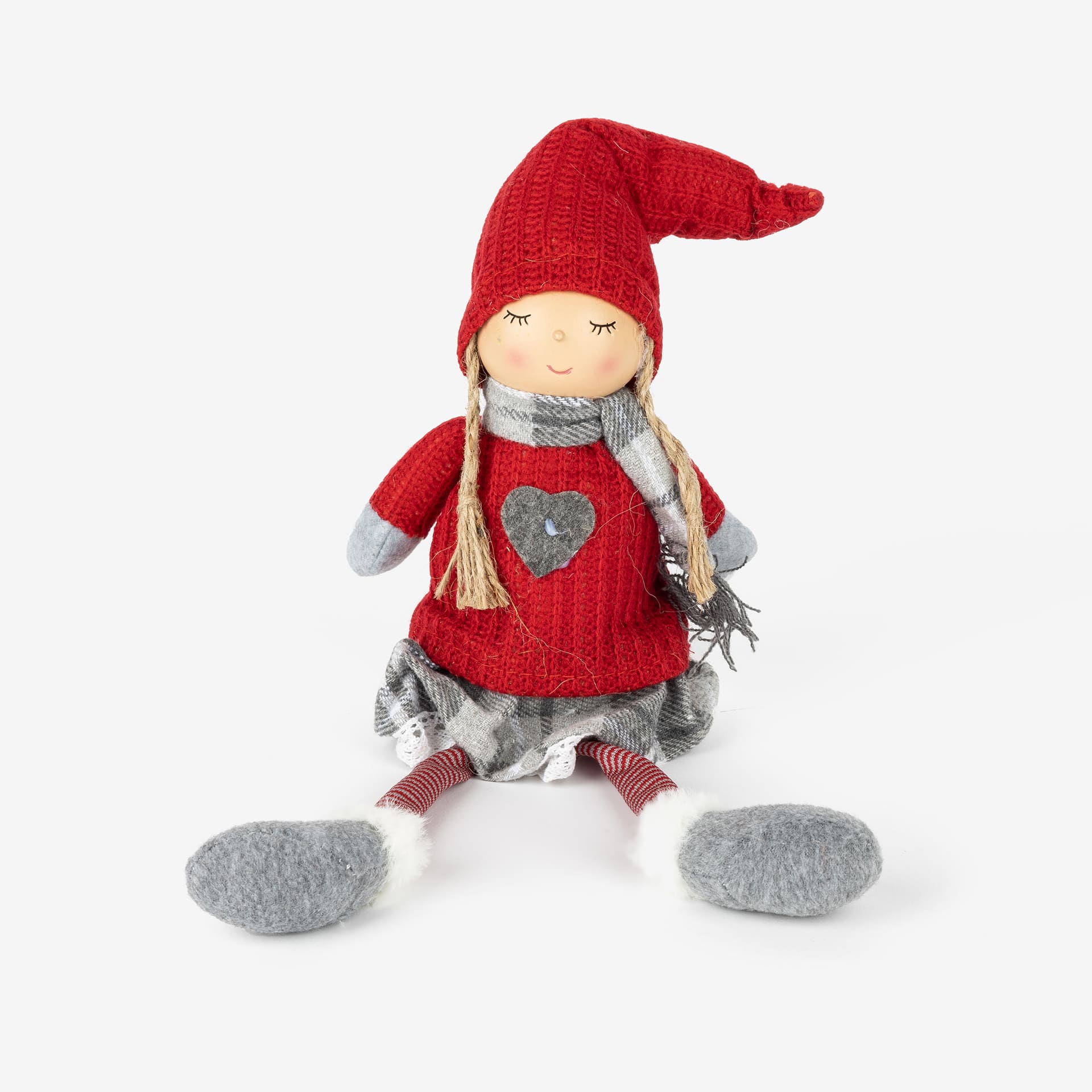 Figura decorativa Muñeca niña sentada con vestido 46cm
