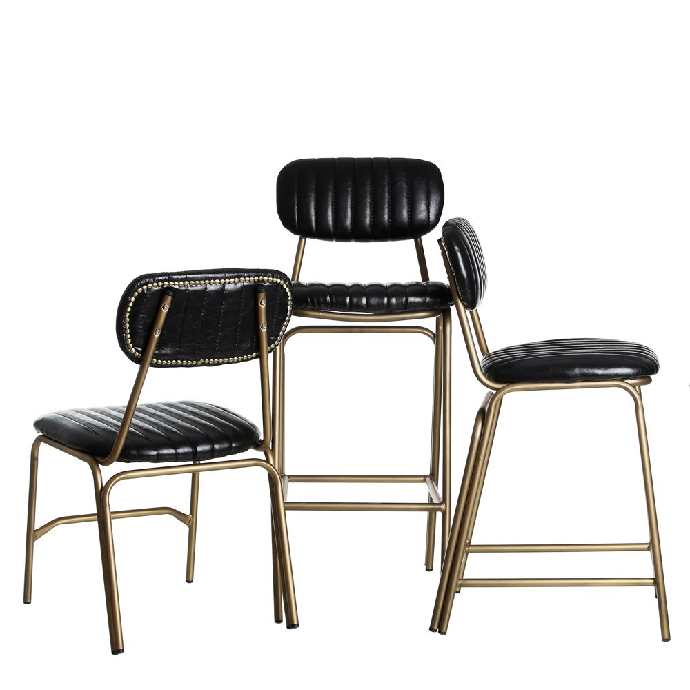 Set de 2 sillas de comedor de metal negra y dorada Camile 44x55x73cm