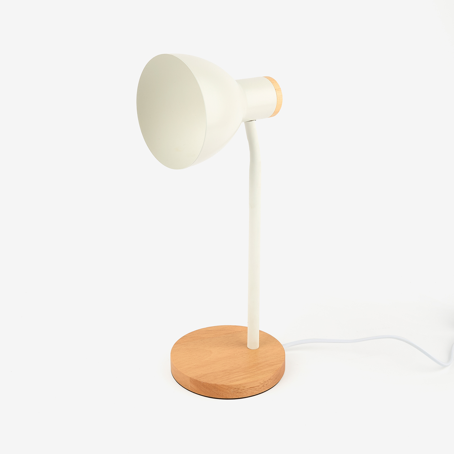 L&aacute;mpara de mesa blanca de metal y madera Flexo &Oslash;14x36cm