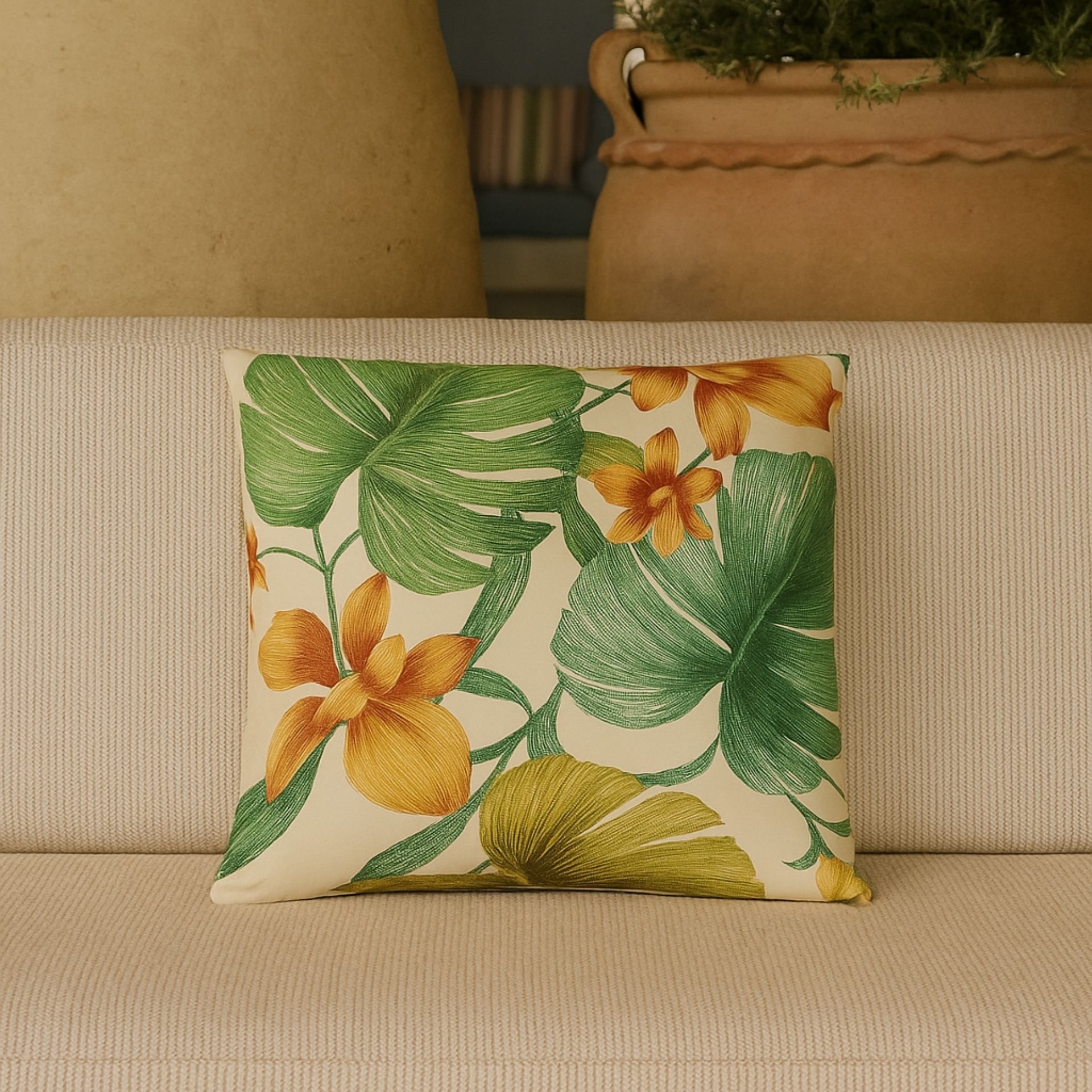 Cojín de exterior verde Hojas 43x43cm