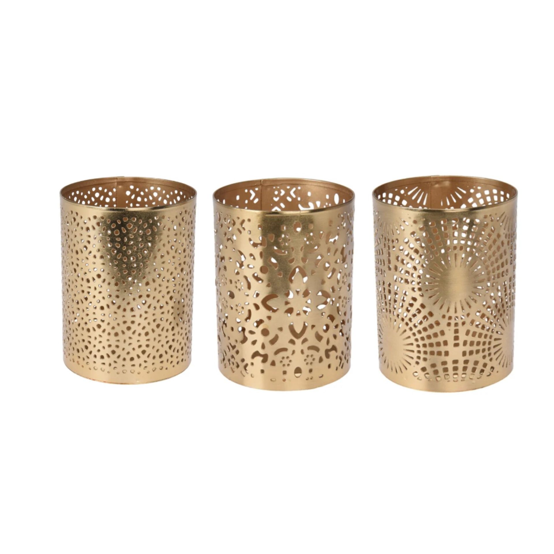 Portavelas de hierro dorado Ø10x15cm en varios modelos