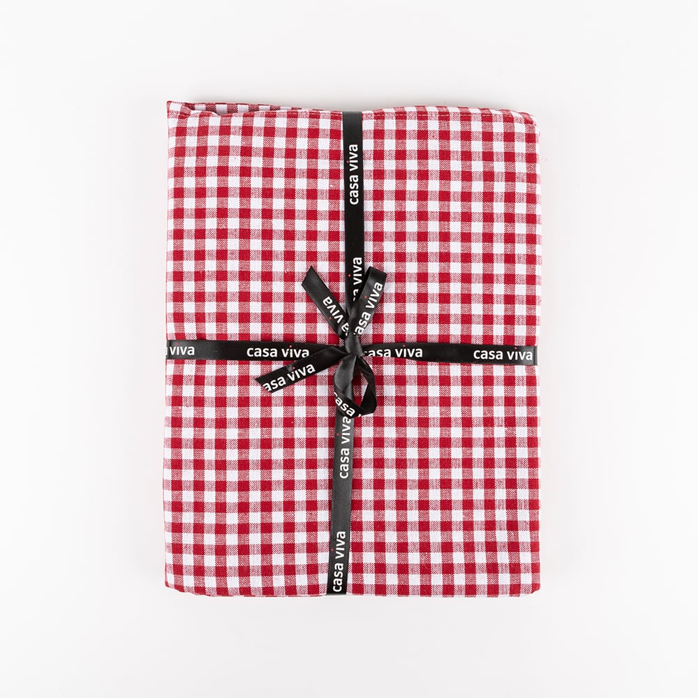 Mantel de algod&oacute;n vichy rojo 150x150cm