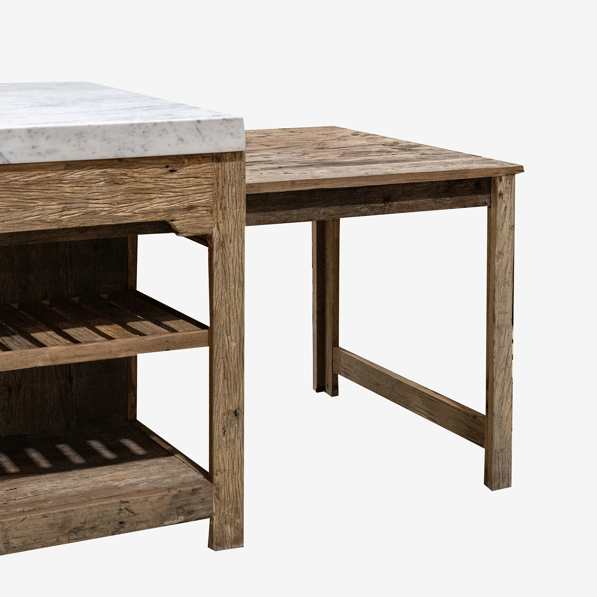 Mueble de cocina extensible de madera de olmo reciclada Pisco 156x93x94cm